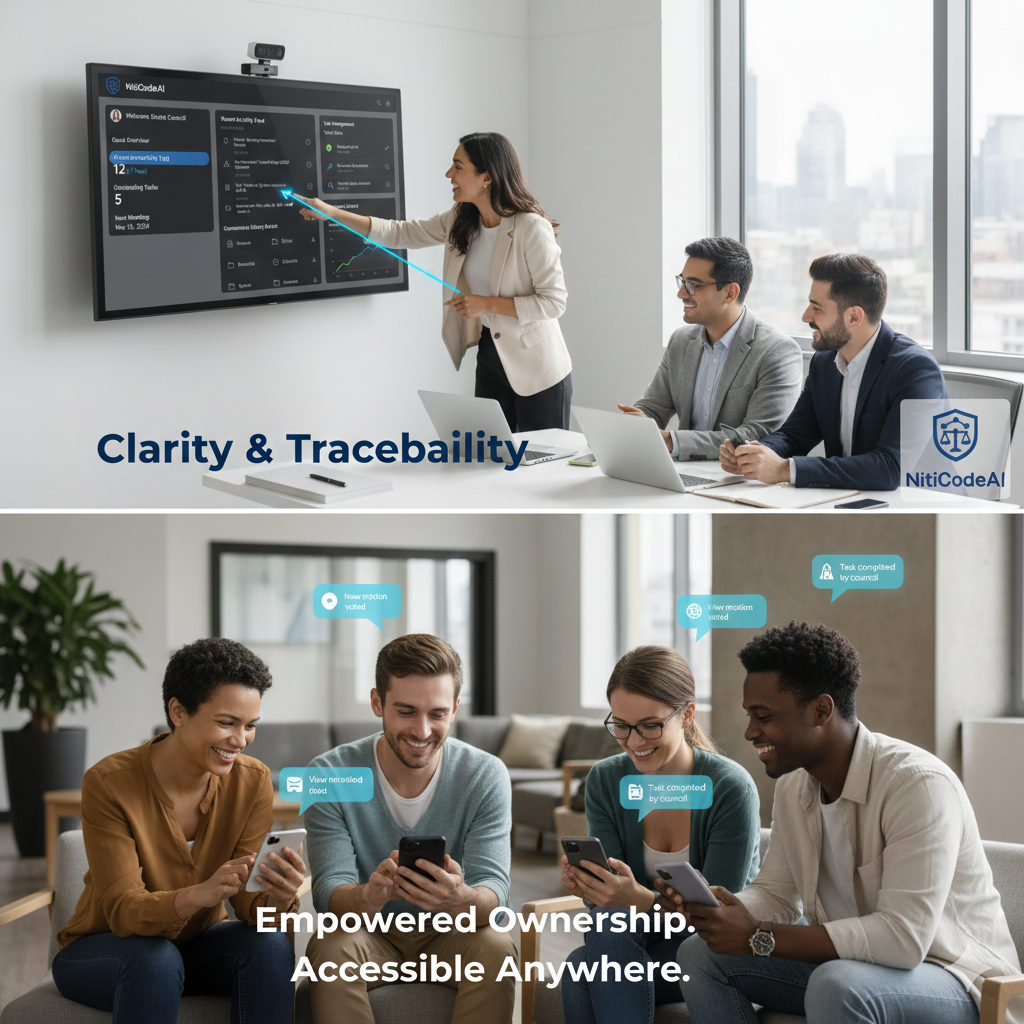 NitiCodeAI governance dashboard concept showing action tracking