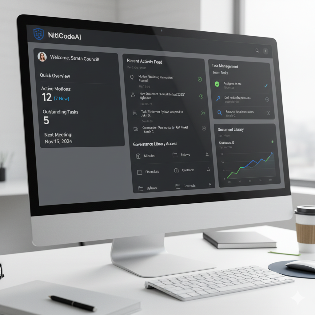 NitiCodeAI governance dashboard concept showing decision records